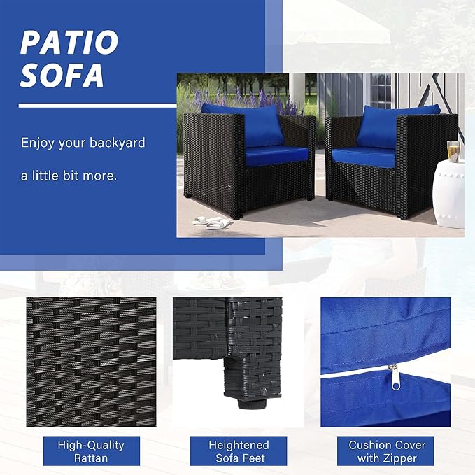Outdoor Patio Chair Set of 2,Wicker Patio Chairs Set,Outdoor Rattan Chairs,Patio Furniture,Balcony Chairs, Wicker Furniture for Gardens, Backyards, Balconies,Poolside(Blue)