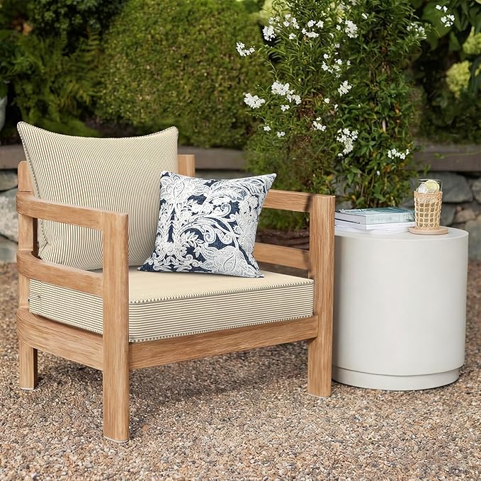 Outdoor Deep Seat Cushion Set, Water Repellent 24"x24" Patio Thick Cushions Replacement with Seat & Back Pillow for Patio Sofa, Wicker Chair, Couch - Stripe Beige