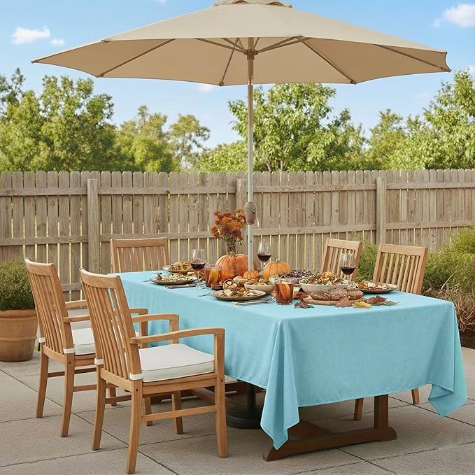 Outdoor Tablecloth Wrinkle-Free Stain Resistant Waterproof Polyester Fabric Table Cover with Zipper Umbrella Hole for Picnic/Party/Dinner/Patio Garden(60×84inch,Zippered,Aqua Blue)