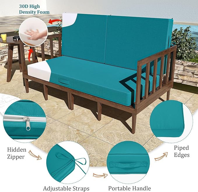 46 x 24 Outdoor Loveseat Cushion Set, 3 Piece Seat Cushions for Patio Furniture,Fade Resistant,Water Repellent, Outdoor Cushion Set for Wicker Couch,Bench,Swing,Turquoise