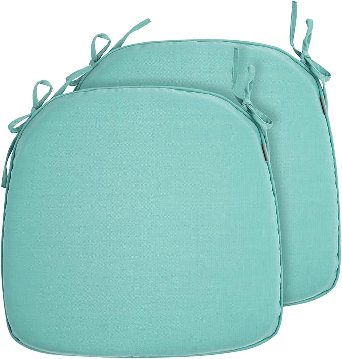 Outdoor Chair Cushions Set of 2,Patio Seat Cushion 17"x16"x2",U-Shaped Dining Chair Cushion 17 by 16 Inch,Water Resistant,Fade-Resistant Chair Pads for Kitchen Garden Furniture(Light Turquoise)