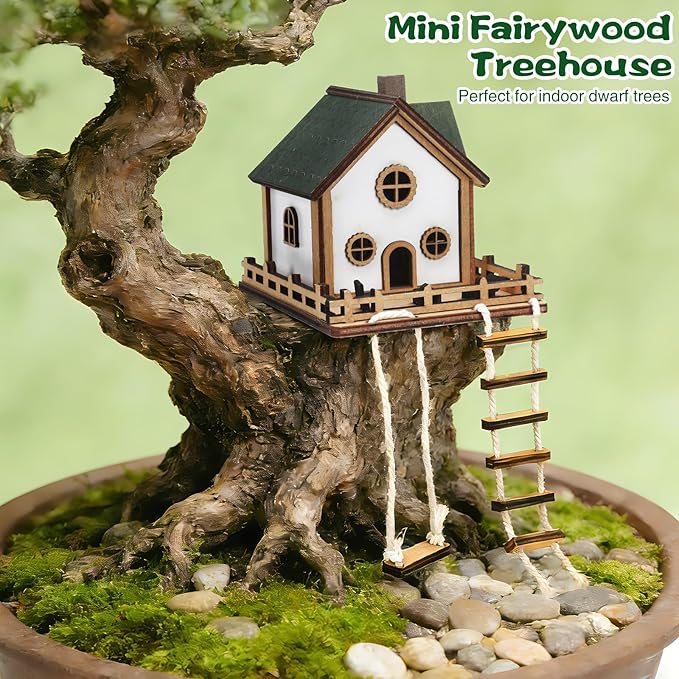 Fairywood Mini Treehouse – Whimsical Wooden Treehouse for Plant Pots, Fairy Gardens & Indoor Greenery