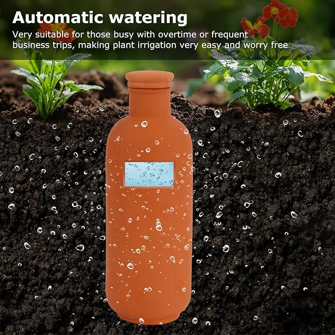 3pcs 10*3.5*3.5in Ollas Self Watering Planter Watering System 30.5oz Plant Watering Globes Clay Watering Pot with lid Terra Cotta Clay Irrigation Globes Insert Drip Irrigiation Olla System