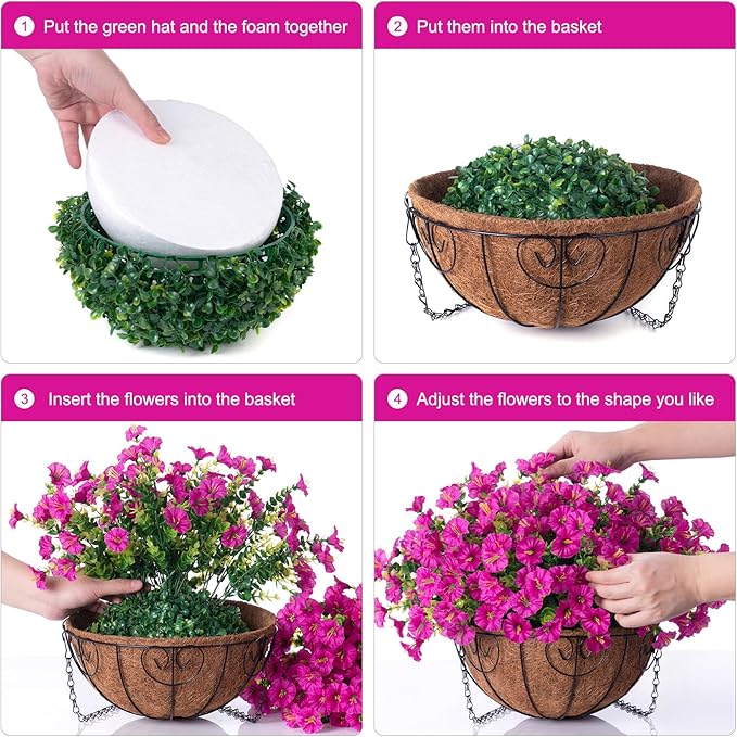 Artificial Faux Hanging Flowers Plants Basket for Outdoors Spring Decoration, UV Resistant Fake Silk Morning Glory in Planter Look Real for Outside Porch Patio Balcony Yard Garden Outdoor Decor