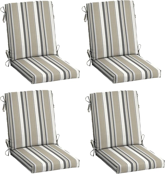 Arden 4-Pack earthFIBER Outdoor Patio Dining Chair Cushion, 20x44, Rain-Proof Seat Pad, Fade-Resistant Outdoor Cushion Taupe Grey Boardwalk Stripe