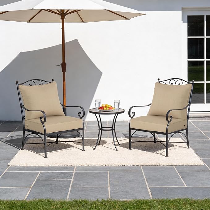 24x24 Inch Outdoor Deep Seat Cushions Set of 2,Thick High-Density Foam, Piped Edges & YKK Hidden Zipper,Water-Resistant UV-Resistant Polyester for Patio Furniture,Toffee