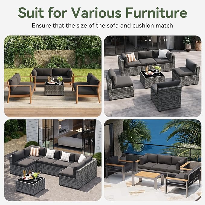 Aoxun Replacement Cushions for Outdoor Furniture, 14-Piece Outdoor Cushions for Patio Furniture, Deep Seat, Splash-Proof & Fade Resistant Couch Cushion for 6-Seat Patio Conversation Sets, Black