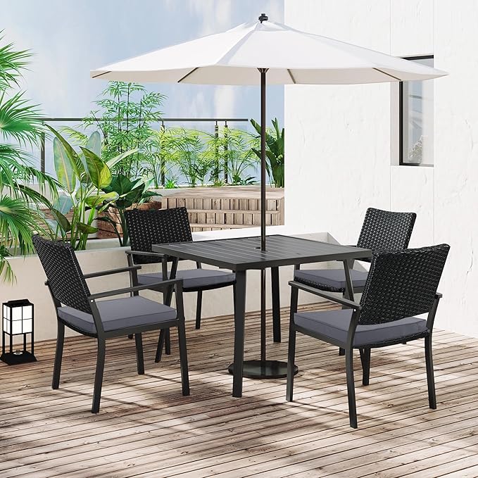 4 Pack Outdoor Chair Cushions 19 x 19 Inch Water Resistant Patio Chair Cushions with Tie 3 Year Color Fastness Thick Outdoor Seat Cushion for Garden Lawn Patio Furniture Dark Grey