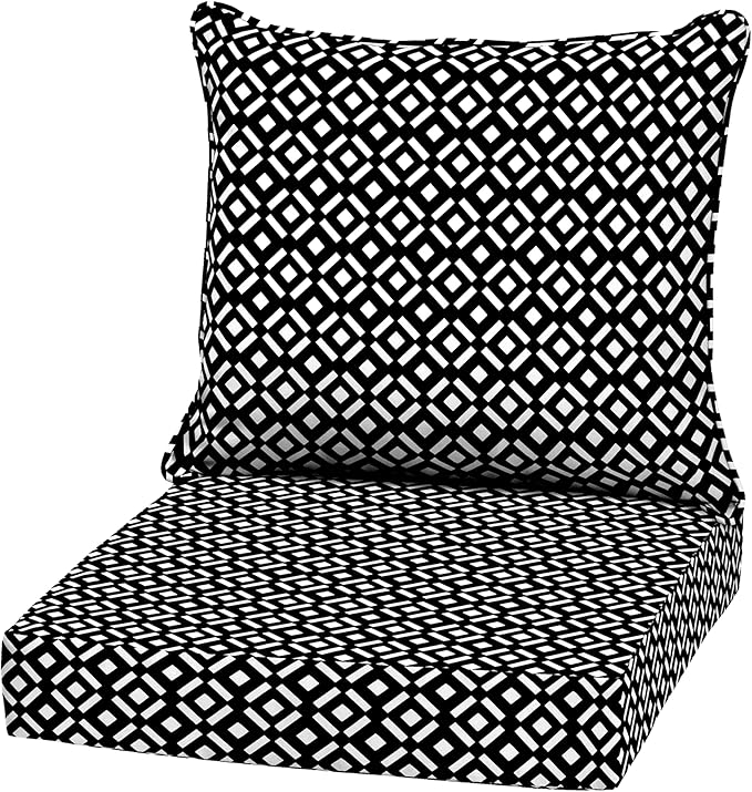 Arden Outdoor Deep Seat Cushion Set, 22 in x 24 in, Weather-Proof, Rain-Proof, Fade Resistant Patio Cushion Black Demi Tile