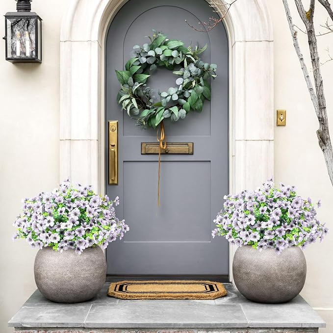Artificial Flowers Outdoor Faux Plants UV Resistant Fake Patio Flowers Plastic Greenery Plnats Outside Bulk for Spring Garden Hanging Planter Home Vase Decor, 24 Bundles (White)