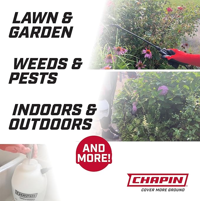 Chapin 16100 Pump Sprayer, 1‑Gallon, Lawn & Garden, Translucent Poly Tank, Adjustable Cone Nozzle, Ergonomic Handle & in‑Tank Filter for Herbicides, Pesticides, Fertilizers & Cleaning Tasks