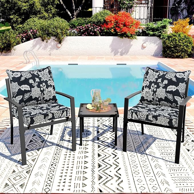 PLTCAT Floral Print Outdoor Cushions, Waterproof Patio Furniture Cushion Set with Removable Cover (Print, 24" x 24" + 24" x 20")