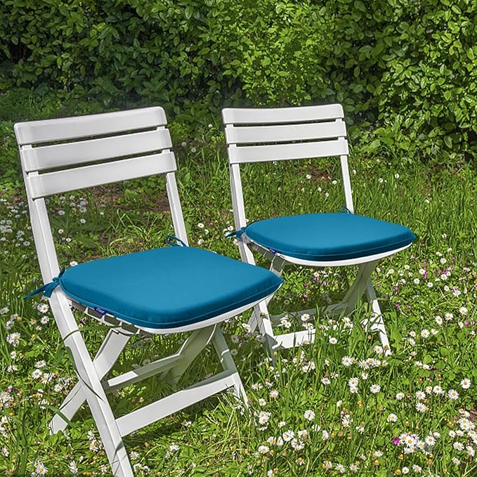 SleepMan Outdoor 17"x16" Chair Cushions with Ties Set of 4, Water Resistant All Weather U-Shape Seat Pads for Patio Garden Furniture Indoor (Set of 4, Indigo Blue)