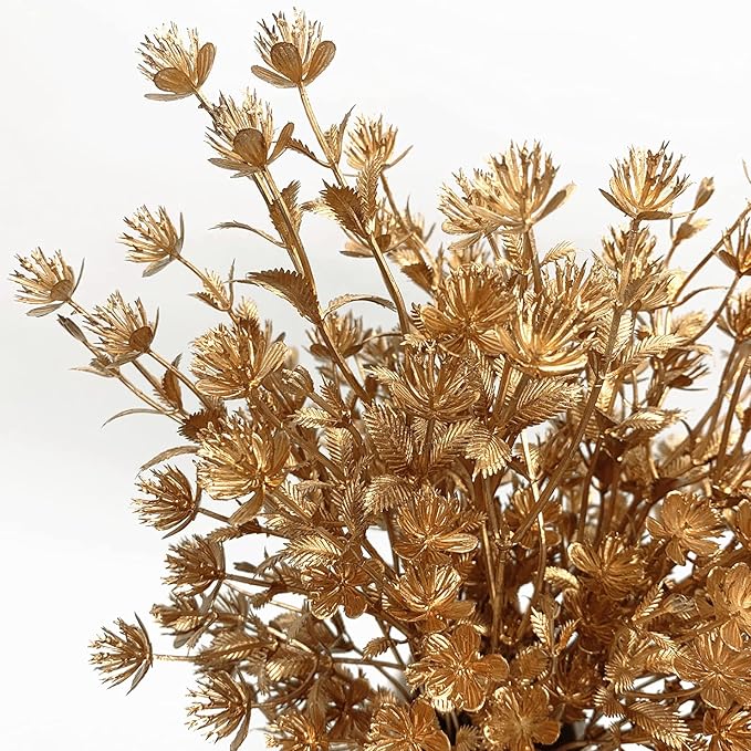 Artificial Christmas Flowers, Golden Baby Breath Gypsophila Plastic Plant Fake Plants for Wedding Bridal Bouquet Party Indoor Home Office Table Centerpieces Arrangements DIY Decoration - Gold 4 Pack