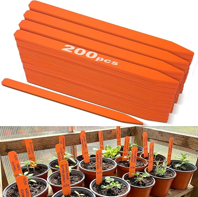 Weysat 200 Pcs 12" Wood Plant Labels for Field or Containers Plant Tags Wood Garden Labels for Seedling Stakes Markers Nursery Seed Tags with Smooth Surface for Pot Herbs Flowers Vegetables (Orange)