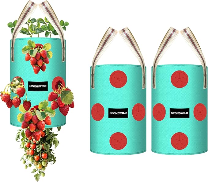 3 Pack Hanging Strawberry Planter Bags, 5 Gallon Hanging Grow Bags with Bottom Planting Hole, Thickened PE Strawberry Pot for Vegetables Herbs Tomatoes
