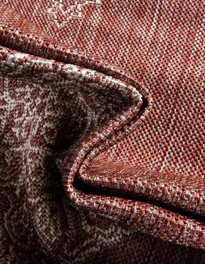Unique Loom Outdoor Traditional Collection Area Rug - Antique (2' x 8' Runner Rust Red/Ivory)