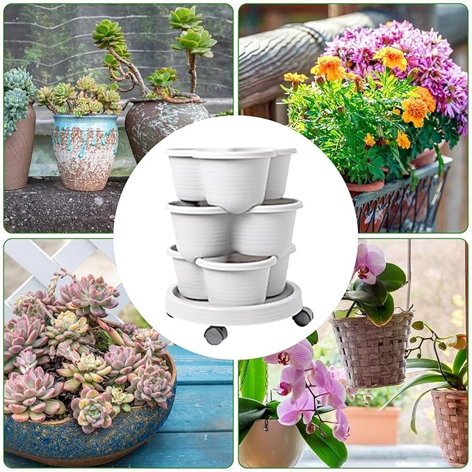 Stackable Planter - Vertical Garden Tower Stackable Planter | Vegetable Tower, Container with Removable Wheels & Tool Kit, Flower Pots Plant Growing System for Indoor Outdoor