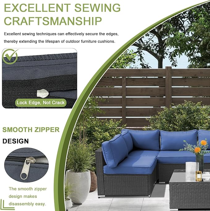 14Piece Outdoor Sofa Cushion Replacement Patio Furniture Waterproof Cushion with Zippers fit 6-Seat Outdoor Wicker Rattan Sectional Couch (Blue, 25.6"x25.6"x3.9")