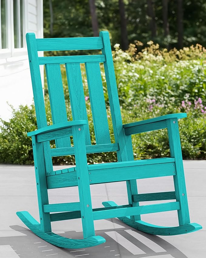 KINGYES Oversized Outdoor Rocking Chair, All-Weather Patio Rocking Chairs for Porch, HDPE Outdoor Patio Rockers with High Back & Wide Seat for Garden, Lawn, Aruba