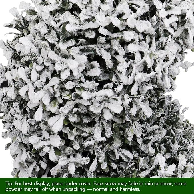 THE BLOOM TIMES 4ft Snow Flocked Spiral Topiary Trees Artificial Outdoor Set of 2, 48" Faux Fake Boxwood Plants for Front Porch Planter, Indoor or Covered Outside Display Christmas Decor 4 Foot