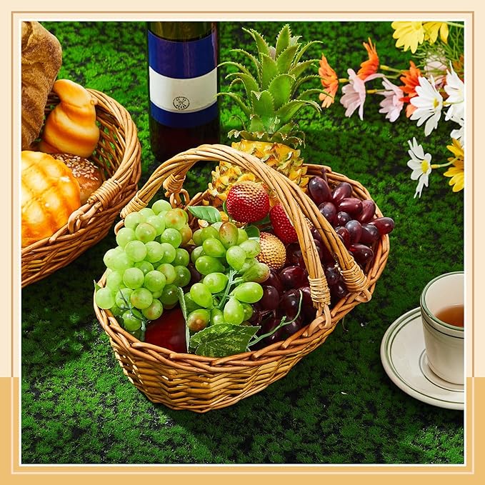 Sintuff 6 Pcs Wicker Picnic Basket with Handle Garden Harvest Empty Easter Eggs and Candy Basket Oval Willow Woven Storage for Organizing, Fruit Egg Storage Gathering Wedding Gifts(Natural)