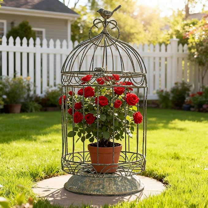 Rustic Farmhouse Metal Planter Holder Vintage Birdcage Distressed Deractive Plants Stand for Wedding Decor Party Centerpieces Garden Home Patio Outdoor Indoor Decor