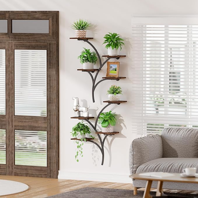 POZILAN Wall Planters for Indoor Plants, Wall Mount Plant Holder, 2 Pack 8 Tiered Wall Mounted Planter Hanging Planters Plant Stand Indoor, Window Plant Shelves for Living Room Patio