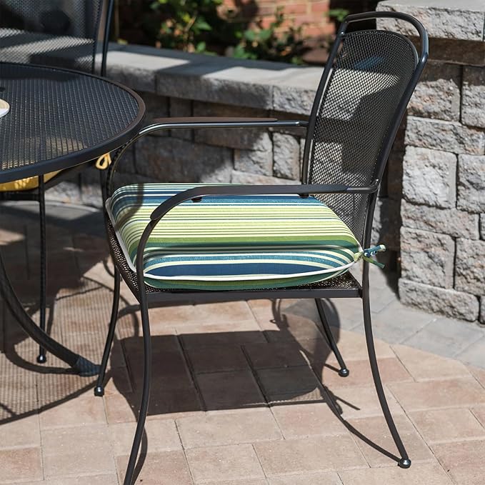 Outdoor Chair Cushions Set of 4, Water Resistant Patio Chair Pads with Ties, Seat Cushions for Home Garden Furniture Decoration, 16"x17",Stripe Blue Green