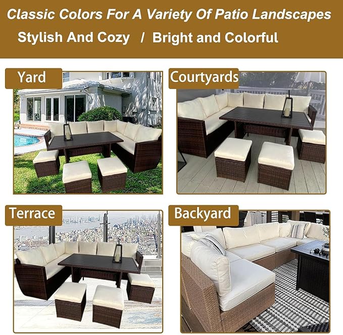 14 Piece Outdoor Patio Cushion Cover Replacement, Waterproof Patio Cushion Covers, Outdoor Furniture Cushion Covers Set for 6 Seat Wicker Rattan Sofa (Off-White)