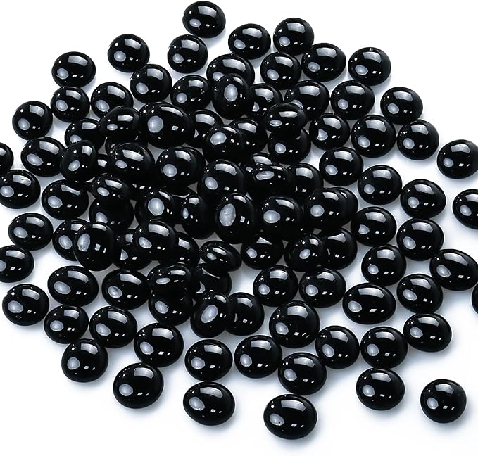CYS EXCEL Black Glass Gemstone Beads Vase Fillers (2 LBS) Flat Marble Beads Multiple Color Choices Aquarium Decor Rocks Floral Stones Decorative Mosaic Glass Gem Pebbles