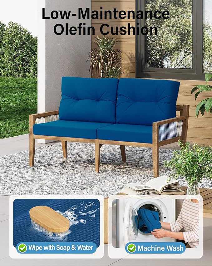 YEFU 24x24 Outdoor Cushions for Patio Furniture: Waterproof Fade Resistant Outdoor Seat Cushions Set of 2 - Olefin Deep Seat Paio Cushion Pads Replacement with Ties for Chair Sofa Couch(Dark Blue)