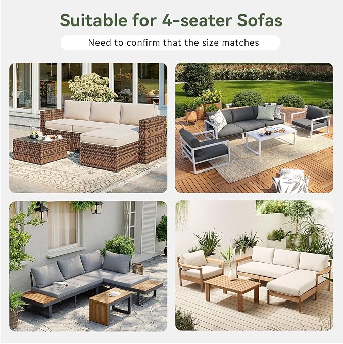 Replacement Cushions for Outdoor Furniture, 7-Piece Outdoor Cushions for Patio Furniture, Deep Seat, Waterproof & Fade Resistant Couch Cushion for 4-Seat Patio Conversation Sets, Beige