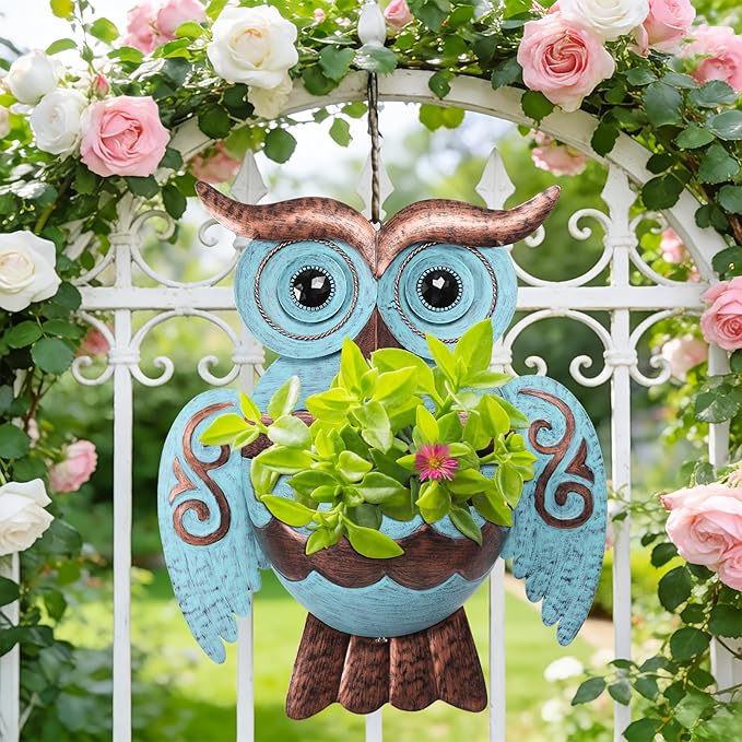 Metal Wall Planter Owl Wall Mounted Planters Small Flower Pot with Drainage for Indoor Outdoor Farmhouse Hanging Planter Succulent Plant Container Vertical Garden Yard Decor