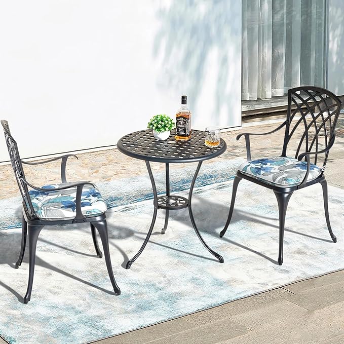 Outdoor Chair Cushions Set of 2, Water Resistant Patio Chair Pads with Ties, Seat Cushions for Home Garden Furniture Decoration, 16"x17", Clemens Noir Blue