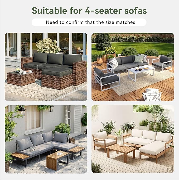 Replacement Cushions for Outdoor Furniture, 7-Piece Outdoor Cushions for Patio Furniture, Deep Seat, Waterproof & Fade Resistant Couch Cushion for 4-Seat Patio Conversation Sets, Black