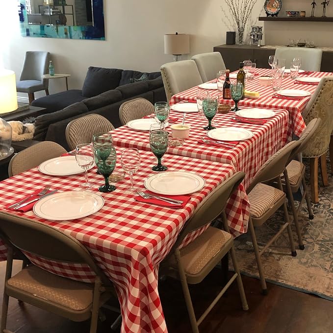 3 Pieces Red and White Checkered Plastic Tablecloth – 54x108 Inch Disposable Rectangle Gingham Table Covers for Picnic, BBQ, Summer Party, Italian Theme, Rustic Wedding and Outdoor Birthday Decoration