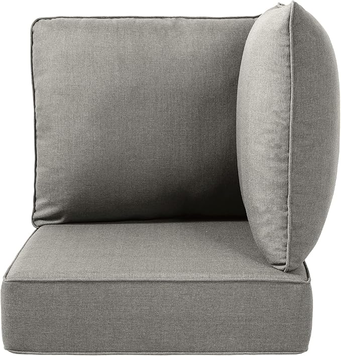 Luxury 24x24x6 Outdoor Corner Cushion 1 Set - Water-Repellent 3-Piece Cushion Set with Zipper for Outside Rattan Wicker Sofa Loveseat Chair Sectional Patio Conversation Sets - Grey/Classic