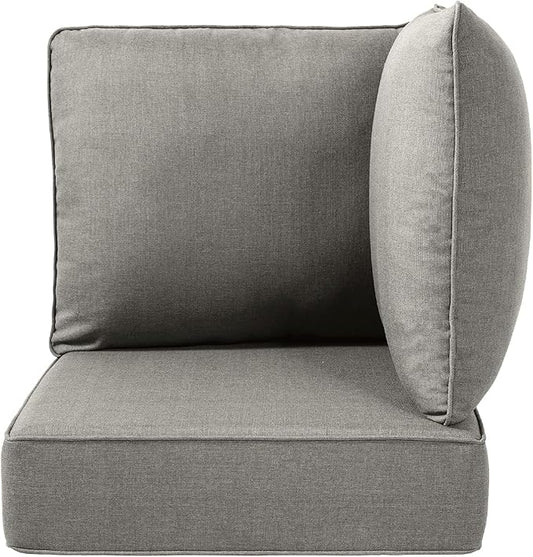 Luxury 24x24x6 Outdoor Corner Cushion 1 Set - Water-Repellent 3-Piece Cushion Set with Zipper for Outside Rattan Wicker Sofa Loveseat Chair Sectional Patio Conversation Sets - Grey/Classic