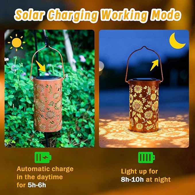 2Pack Sunflower Solar Lanterns Outdoor Waterproof, Birthday Gifts for Women Mom Grandma, Hanging Solar Lights for Yard, Patio, Porch, Garden Decor, Christmas Gifts for Her/Him