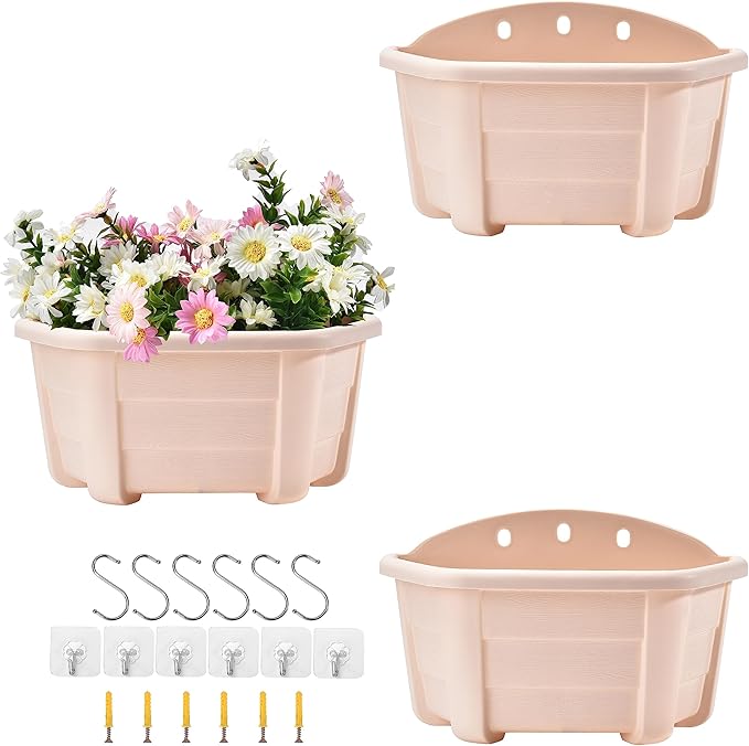 ORIMERC 9.8 inch Wood Imitated Wall Planter Pots for Indoor Plants, Wall Hanging Planters Living Wall Planter Indoor Outdoor Vertical Wall Mounted Planter for Your Green Plants, Beige (3 Pack)