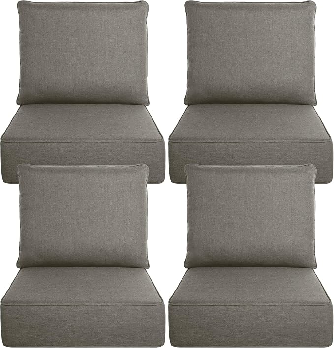 Belord Luxury 6" Thick Outdoor Cushion 4 Set - 24 x24 Inch 28D Sponge Filling Fade-Resistant Chair Cushion, Spill Proof Removable Patio Furniture Replacement Cushion for Sofa Bench - Grey