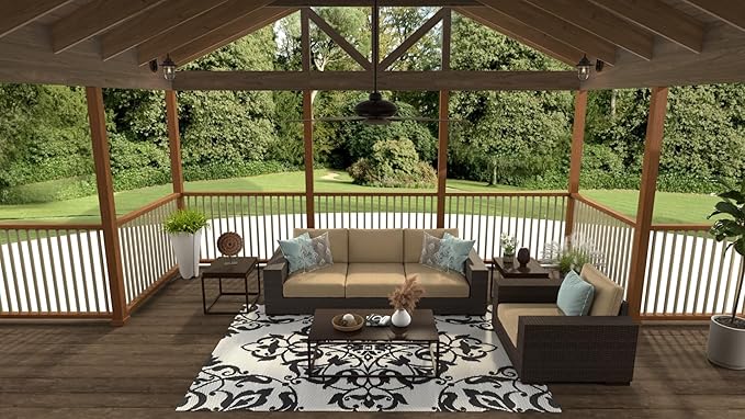 Mad Mats Traditional Outdoor Rug, Reversible Plastic Mat (5' x 8', New Wrought Iron - Black/White)