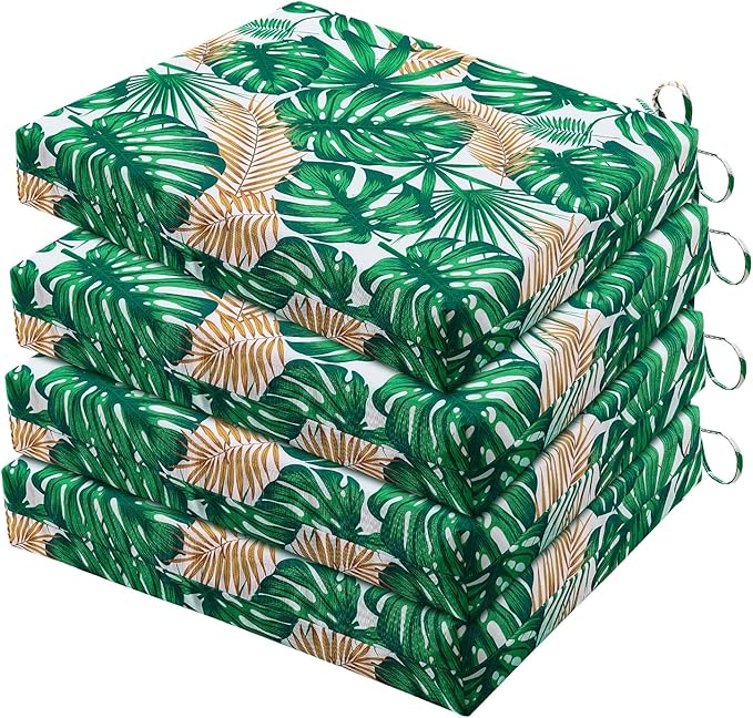 HARBOREST Outdoor Chair Cushions Set of 4, Water Resistant Patio Chair Cushions with Ties, Square Corner Outdoor Seat Cushions for Patio Furniture, 18.5"x16"x3", Frond