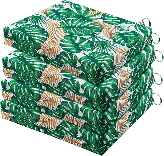 HARBOREST Outdoor Chair Cushions Set of 4, Water Resistant Patio Chair Cushions with Ties, Square Corner Outdoor Seat Cushions for Patio Furniture, 18.5"x16"x3", Frond