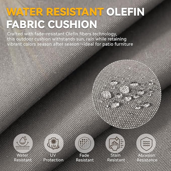 Outdoor Cushion Set for Furniture Patio Furniture, UV Resistant, Water Resistant - 6 Inch Thick Foam Garden Cushions – 22x24 Inch Patio Seat Covers for Chair/Sofa/Couch | Grey | 10-Pack |