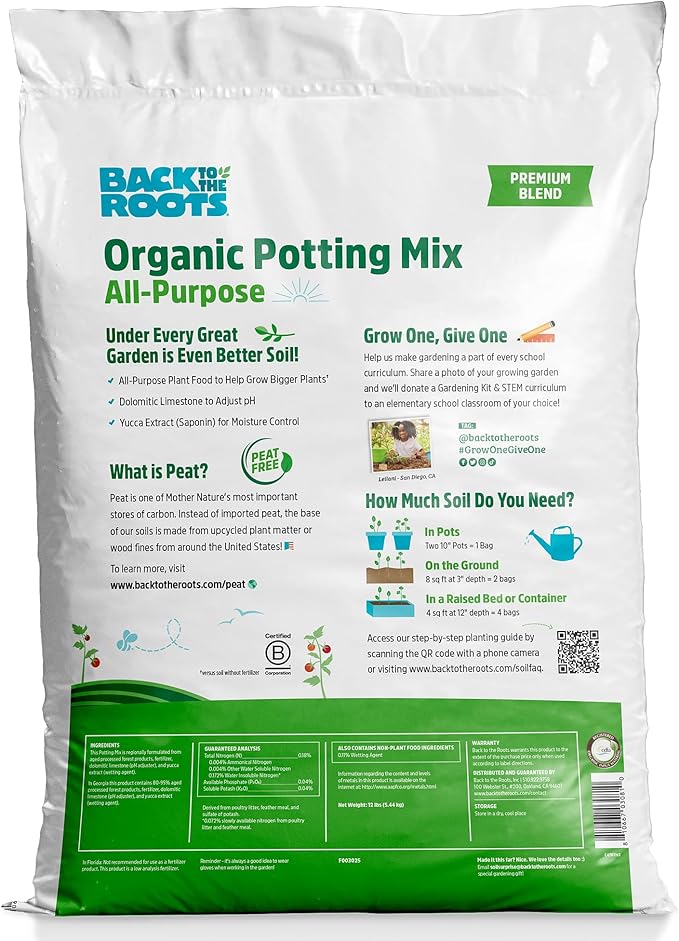 Back to The Roots 25.7qt (1 Cubic ft) All Purpose Premium Blend Organic Potting Mix
