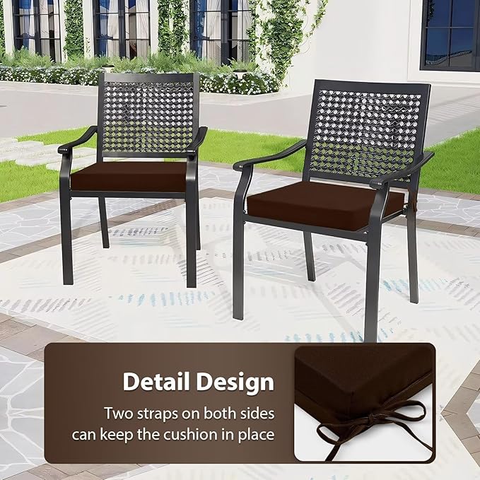 Outdoor Chair Cushions Set of 4, 18.5 x 16 Inch Patio Chair Cushions for Outdoor Furniture, Water Resistant, Non-Slip Ties(Dark Brown)