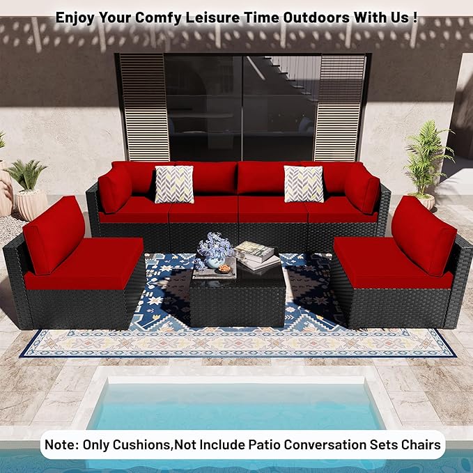 14 Piece Outdoor Sectional Cushions, Water-Resistant Outdoor Sofa Cushions Replacement, 4" High Density Foam Patio Furniture Cushions Fits 6-seat Rattan Conversation Set (Red)