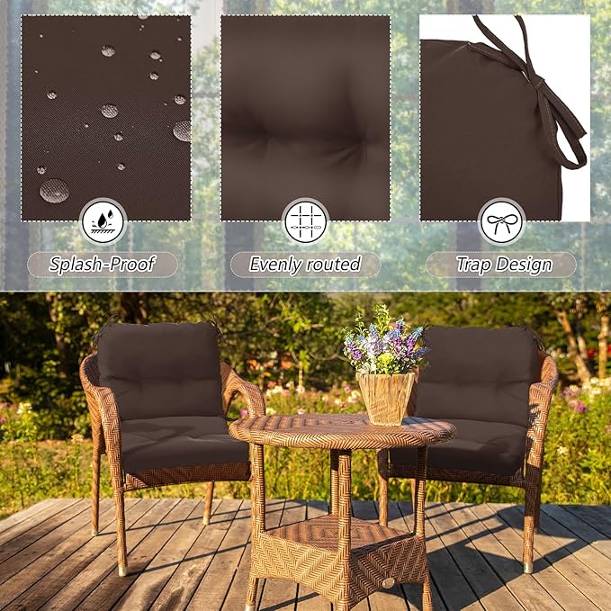 Geetery Set of 4 High Back Wicker Patio Chair Cushions for Outdoor Furniture 41.74x20.87x3.94 Inch Waterproof Thick Replacement Seat Pads with Non Slip Ties for Porch, Deck, Lawn & Garden(Dark Brown)